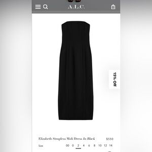 A.L.C. Black Elizabeth Strapless Midi Dress